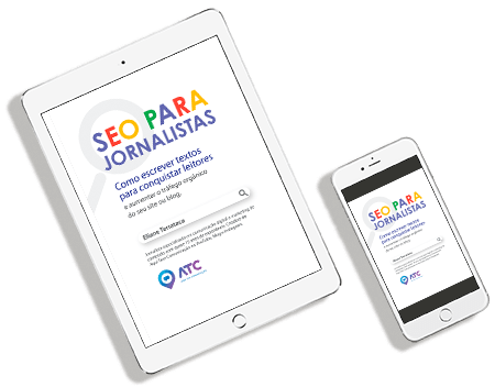 capa do livro digital SEO para Jornalistas de Eliane Terrataca em mockup de ipad e iphone